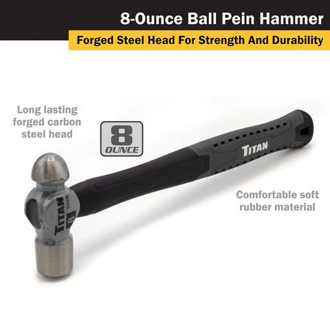8 Oz Ball Pein Hammer With Forged Steel Head Heavy Duty 11 Inch Shock Absorbing Fiberglass Handle And Textured Rubber Grip For Riveting Chisels Punches And Light Metal Shaping