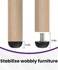 Close-up view of adjustable furniture leg with 304 stainless steel leveling foot, showcasing M8 x 1.25 screw and non-slip base.