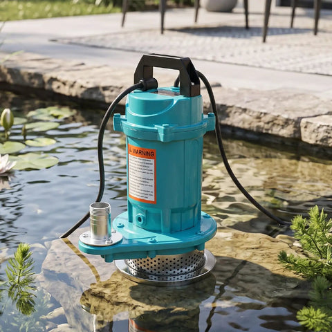 Badass Half Horsepower Stainless Steel Submersible Water Pump With Rock Solid Rust Resistant Build For Fast Crawl Space And Sump Drainage 25 Liters Per Minute Flow 110 Volt Portable Design For Basement Flooding in a pond.