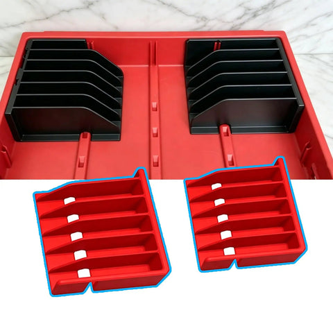 Red PACKOUT 4 Drawer Tool Box Drawer Organizer Trays with Adjustable Modular Dividers for nails and screws.