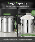 Heavy Duty Stainless Steel Airtight Food Storage Bucket With Secure Locking Lids Great For Bulk Rice Flour Dog Food Or Coffee, 21L capacity.