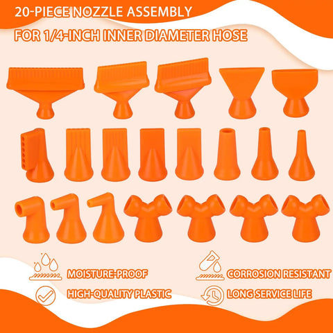 20 Piece Hose ID Coolant Nozzle Set For Modular Lines And Fittings, One Quarter Inch Nozzles, Durable Plastic Construction