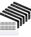 6-Piece L Shelf Brackets, 5x2 Inch Corner Support Brackets For Wooden Shelves with screws and anchors, matte black finish, rust proof