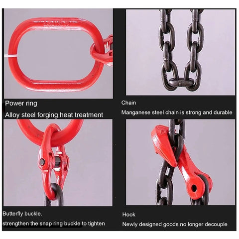 Helluva Tough Heavy Duty 3 Leg Chain Sling With Powder Coated Alloy Steel Hooks G80 Grade Rigging Gear For Mining Machinery And Port Operations Pulling Up To 3 Tons Across 3 Meters Span