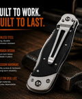 Heavy Duty Folding Utility Knife With Belt Clip EDC Pocket Knife And Box Cutter Gift Set For Men, closed on table