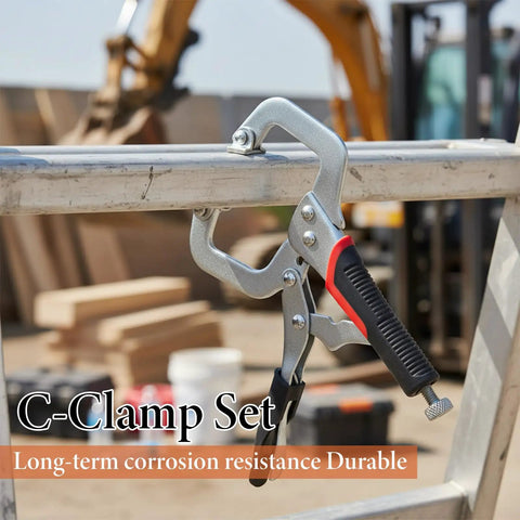 4 Pack 6 Inch C Clamp Locking Pliers Vise Grip Clamps Heavy Duty Welding Clamp With Swivel Pads in use on metal frame