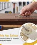 Built Tough Table Leaf Latches Rock Solid Extension Connectors Zero Fuss Assembly Galvanized Steel satin finish latch securing table joints.