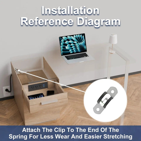 Installation of Drawer Outlet Kit With USB C USB A Ports And Three AC Outlets 5 Ft Power Cord With Spring Cable Docking Station