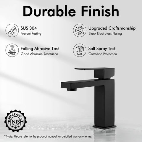 Matte Black One Hole Bathroom Faucet With Pop Up Drain Stopper, Rustproof Vanity Sink Fixture, No Overflow, NSF And cUPC Certified