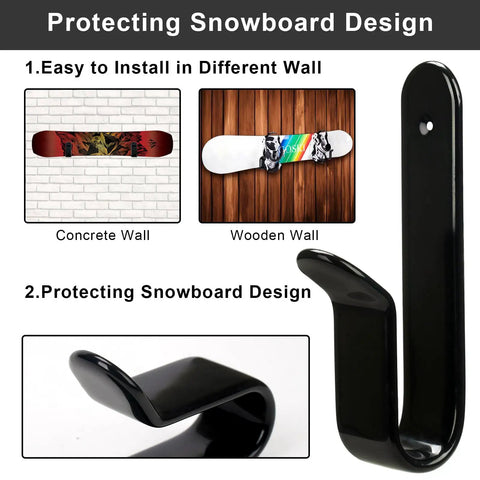 Heavy Duty Snowboard Wall Mount Clips With Rubber Dipped Body For Scratch Protection, Angled Design For Easy On And Off