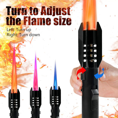 Campfire Ready Torch Lighter With Jet Flame Windproof Refillable Adjustable Flame And Safety Lock, flame adjustment demonstration