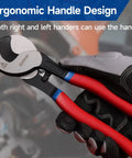 Pro Grade Heavy Duty Cable Cutter And 9 Inch Wire Snips with ergonomic handles for right and left handed electricians.