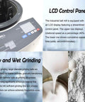 Beefy Four Jar Desktop Ball Mill Grinder LCD display and grinding options, showing control panel and wet grinding process