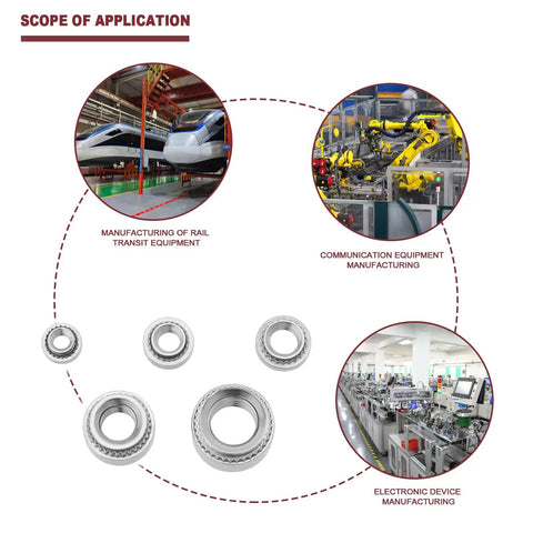 Image showcasing applications for Pack Of Knurled Self Clinching Nuts M3 M4 M5 M6 M8 Crafted From Solid 304 Stainless Steel in manufacturing.