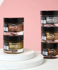 Pebeo gilding wax jars; metallic copper, empire gold, silver, bronze tones, six jars total