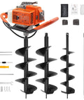 Gas Powered Post Hole Digger Workhorse With 72cc Engine, 2 Stroke Auger with 6 and 8 Inch Bits and Extension Rod for Farm Use