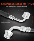 Close-up of stainless steel fittings on Front Brake Hydraulic Hose For Ford E250 E350 Econoline And E450 Super Duty 2-Piece Front Left Replacement Direct Fit ABS Compatible Fits 1995 Through 2005 E Series