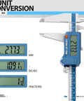 8 Inch Digital Caliper IP54 Stainless Steel Water Resistant With Large LCD Display showing unit conversions for mm, inches, fractions