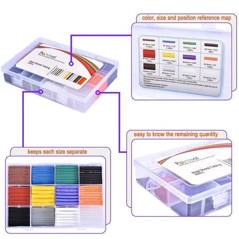Heat Shrink Tubing Kit With Dope Assorted Colors And Sizes 650 Pieces Shrink Ratio 2 To 1 Durable Thick Wall Tubing in box
