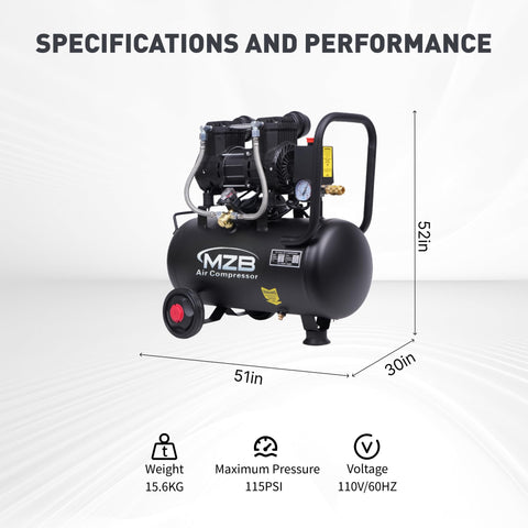 6.4 Gallon Ultra Quiet Air Compressor With Steel Tank And Wheels Oil Free 70 Decibels 110V For Spray Painting Auto Repair And Woodworking Projects