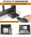 2"X2" deck post base cover fitting 2" posts, 4.4" base, heavy duty aluminum with matte black finish.
