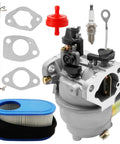 Go-To Carburetor Replacement For 420cc Lawn Mower Engines Compatible With CC30 CC760ES T1000 T1200 R1000 LT4200 And 4P90HUA HUB HUC With Tune Up Kit Included, showing gaskets, air filter, spark plug, and fuel line.