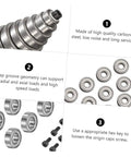 12 Piece Router Bit Bearing Accessory Kit With Top Mounted Ball Bearings, Screws And Wrench For Woodworking, Pro Grade Router Bits Compatibility And Replacement Tools shown with steel bearings and screws