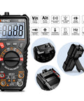 6000 Counts Magnetic Digital Multimeter With Auto Ranging And High Resolution For Automotive Use, front and side views.
