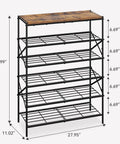 Six Tier Shoe Rack With Large Capacity Built To Stash Up To 24 Pairs Of Shoes In A Tough Metal Frame With Rustic Brown Finish