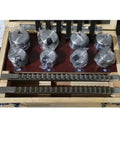 Keyway Broach 16-Piece Set For CNC Machining And Industrial Tools, HSS Knife Broaching Kit displayed in open wooden box