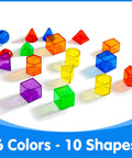 60 Piece 3D Shapes Kit For Teaching Geometric Solids For Kids, Translucent Light Table Manipulatives, colorful shapes shown