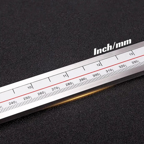 Side view of Digital Caliper With 0 To 24 Inch 600mm Measuring Range, Long Jaw Precision Tool in stainless steel showing inch/mm scale.