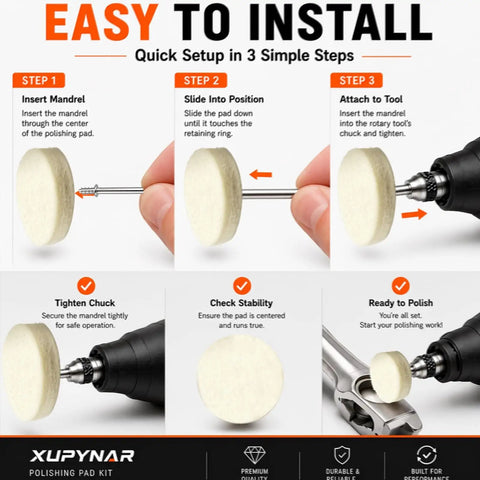 Installation steps for 110 Piece Rotary Tool Polishing Kit All In One Pro Grade With Felt Wheels Buffing Wheels And Bullet Bits