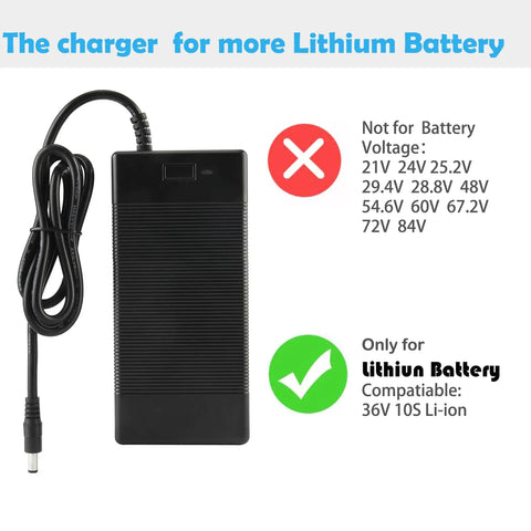 42V DC Replacement Power Adapter With 2A Output For 10S 36V Lithium Battery Packs, 5.5 x 2.1mm Plug not 3-prong