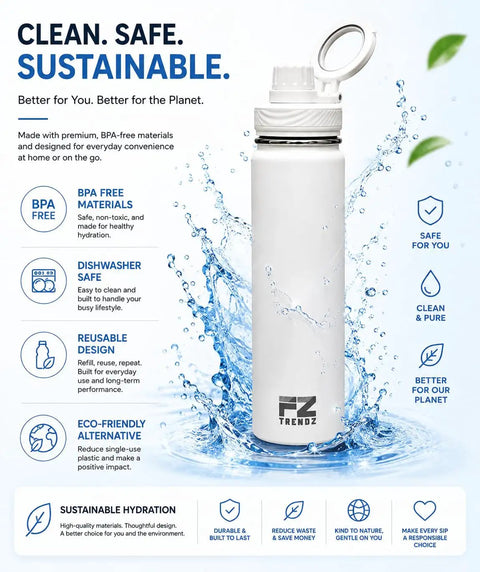 26 Oz MagSafe Water Bottle With Snap On Phone Cradle Double Wall Steel Keeps Your Hydration Icy All Day Long Zero Drip Build Pumped Up For Heavy Sweats Weekend Campouts And Nationwide Road Warrior Runs Ivory with water splash background.