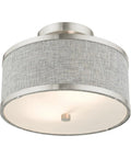 Two Light Brushed Nickel Semi Flush Ceiling Light With Gray Fabric Hardback Shade 11x11x8 Inches Requires 2 40W Medium Base Bulbs Not Included Park Ridge Collection, featuring a contemporary round design.