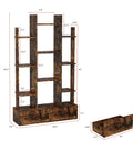 Vintage Industrial Freestanding Bookcase With 12 Shelves And 2 Drawers In Rustic Brown Finish For Living Room Bedroom Study Or Home