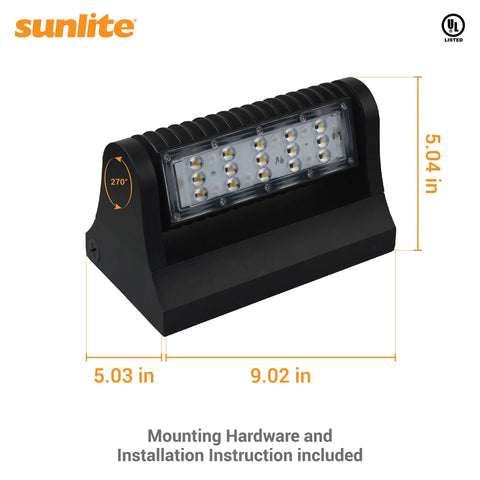 Dope Rotatable Outdoor LED Wall Pack Light 40W 5720 Lumens 5000K Daylight IP65 Weather Resistant Black, side view with dimensions