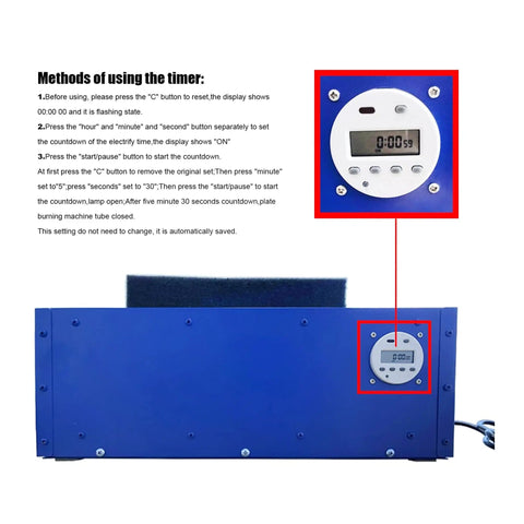 UV Exposure Unit For Silk Screen Printing 16 By 20 Inch Light Box With Six 12W LED Tubes, digital timer display, blue housing