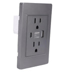 Heavy Duty Wall Outlet With Fast USB And Type C Ports, 15 Amp Flame Retardant Electrical Receptacle, side view of socket.
