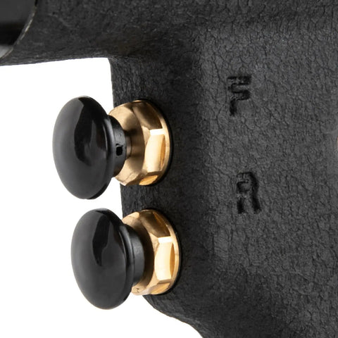 Close-up of Air Powered Rivet Nut Gun Kit With Quick Change Nose Pieces showing two black knobs and metal connectors.
