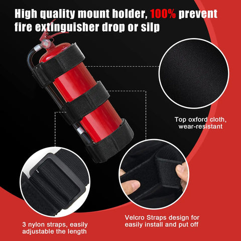 Jeep Fire Extinguisher Mount Holder With Roll Bar Strap Non Slip Carrier For Wrangler with nylon straps and Oxford cloth.