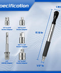 Half Inch Impact Offset Extension Wrench For Tight Spaces Go To Heavy Duty Drill Adapter Extender With 4 Socket Adapters And Drill Bit Adapter Multi Size Socket Converter For Electric Drills And Ratchets shown with specifications.