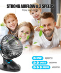 Rechargeable Portable Clip On Desk Fan For Beat The Heat On The Go With 3 Speeds And USB Power, family enjoying strong airflow