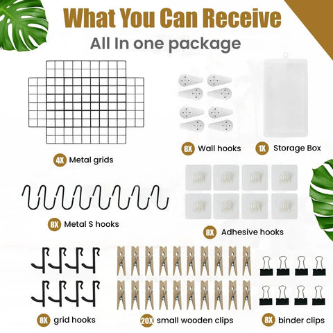 Black Metal Wire Wall Grid Set of 4 Hanging Panels to Drip Your Walls With Photos and Notes Rock Solid Storage That Hits Different for Dorms or Apartments to Keep You Straight and Organized With Zero Hassle