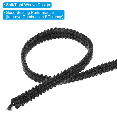 Black braided wood stove gasket rope, graphite fiberglass, high-temperature seal for stoves