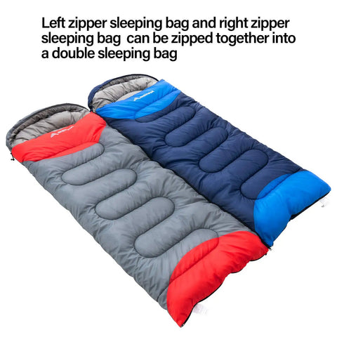 Two 4 Season Sleeping Bag With Pillow For Camping And Backpacking showing right zip design for outdoors, hiking, and mountaineering