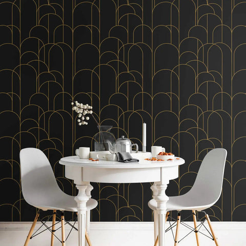 Dope Black Geometric Peel And Stick Wallpaper Self Adhesive Removable Matte For Easy Home Decor And Furniture Renovation 17.71 Inch By 275 Inch Line Up Easily behind dining set