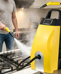 Heavy-Duty High Pressure Steam Cleaner, 3000W Portable Steamer With 3.5L Tank used in kitchen for cleaning stove.