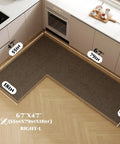 L Shaped Kitchen Mat With Anti Slip Corners For Floor In Front Of Sink Absorbent Washable Runner Rug For Home Kitchen Office Black Brown Right L 6 Foot 7 Inch By 4 Foot 7 Inch placed on kitchen floor